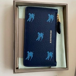 Burberry Navy Blue Grained Calfskin 3D Print Somerset Card Holder